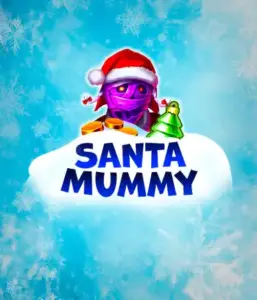  Discover the quirky "Santa Mummy" slot game by Belatra, featuring a mummified Santa decked out in festive holiday attire. This colorful image captures the mummy with a vivid purple hue, wearing a Santa hat, surrounded by snowy blue and icy snowflakes. The game's title, "Santa Mummy," is clearly shown in large, frost-like blue letters.