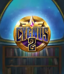 Explore the magical artwork of ELK Studios' Cygnus 2 Slot, featuring a luxurious emblem with a vibrant purple and gold design. Set against a mystical background of a library, this image evokes the essence of adventure and mystery. 